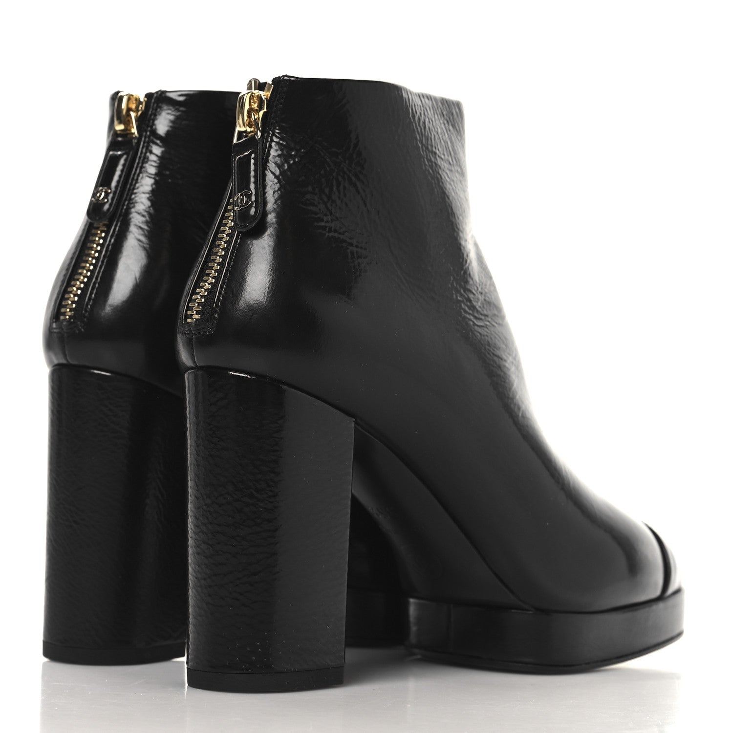 Chanel Shiny Crumpled Calfskin CC Cap Toe Ankle Boots 35.5 Black