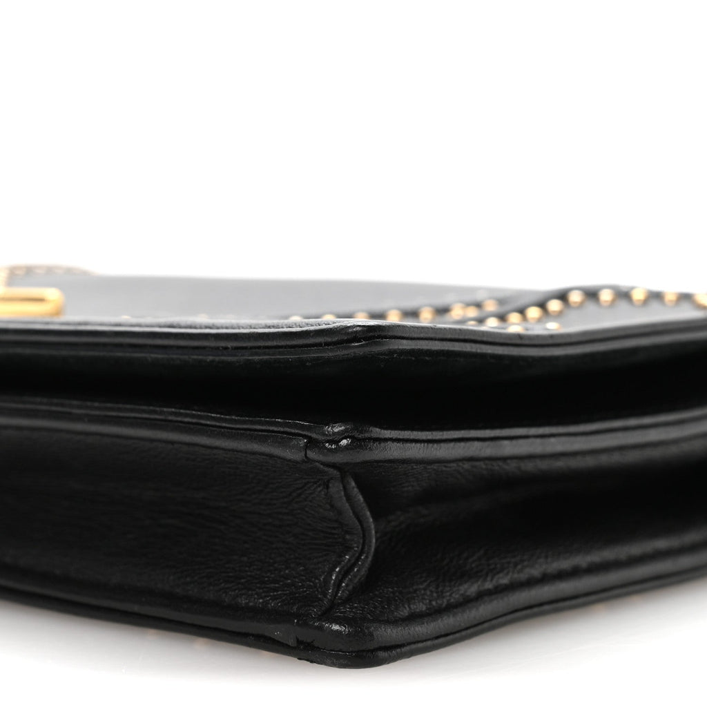 Christian Dior Calfskin Studded Diorama Wallet on Chain Pouch Black
