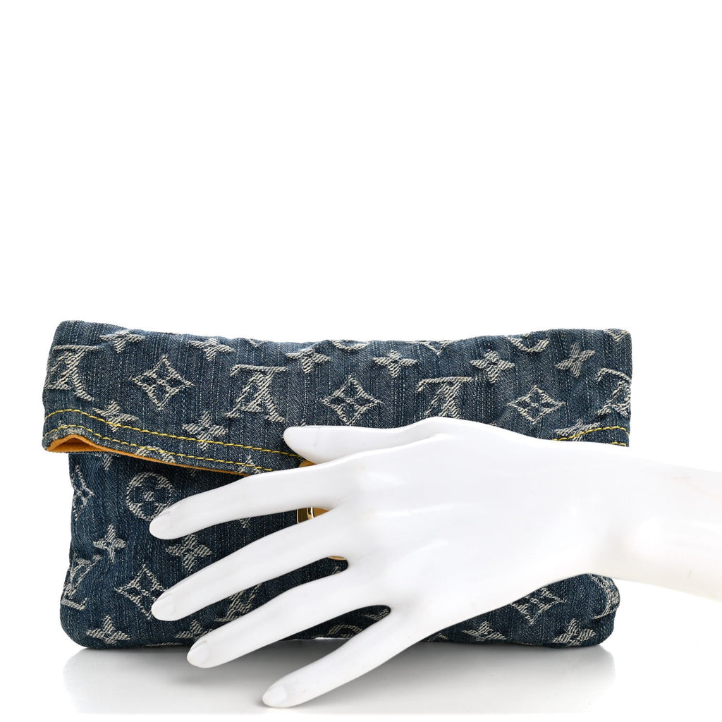 Louis Vuitton Monogram Denim Pochette Plat Clutch Blue