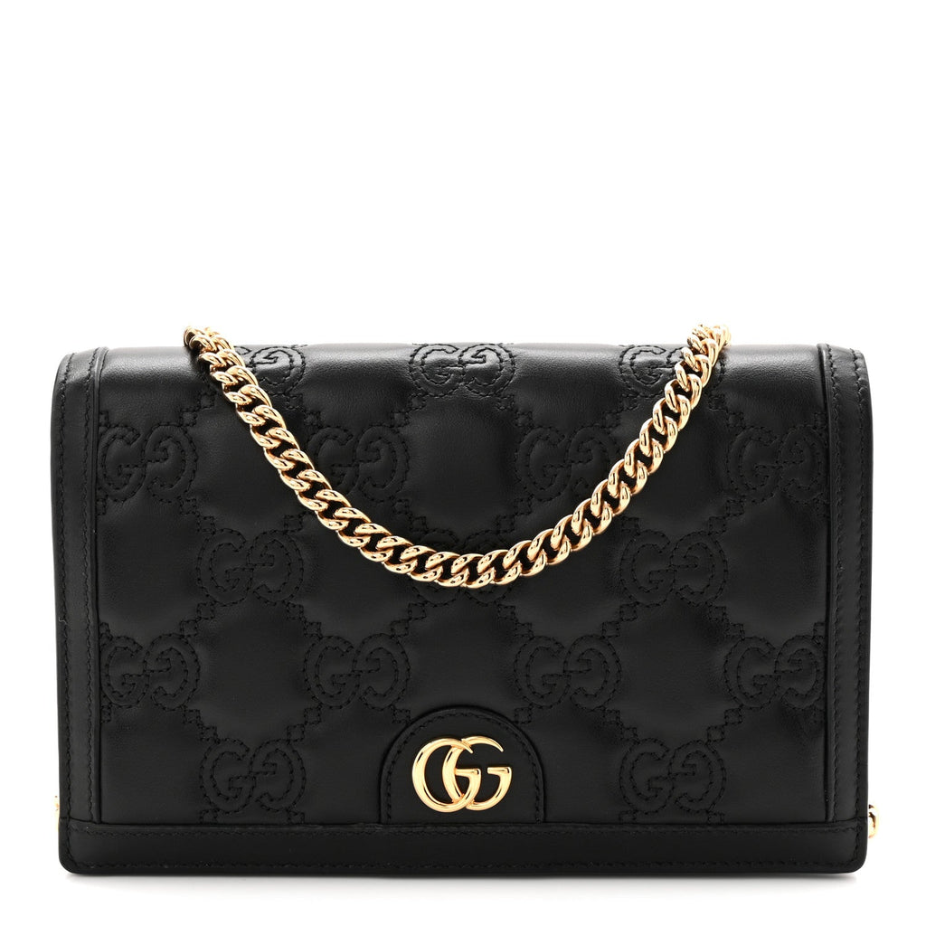 Gucci Calfskin GG Matelasse Chain Wallet Black