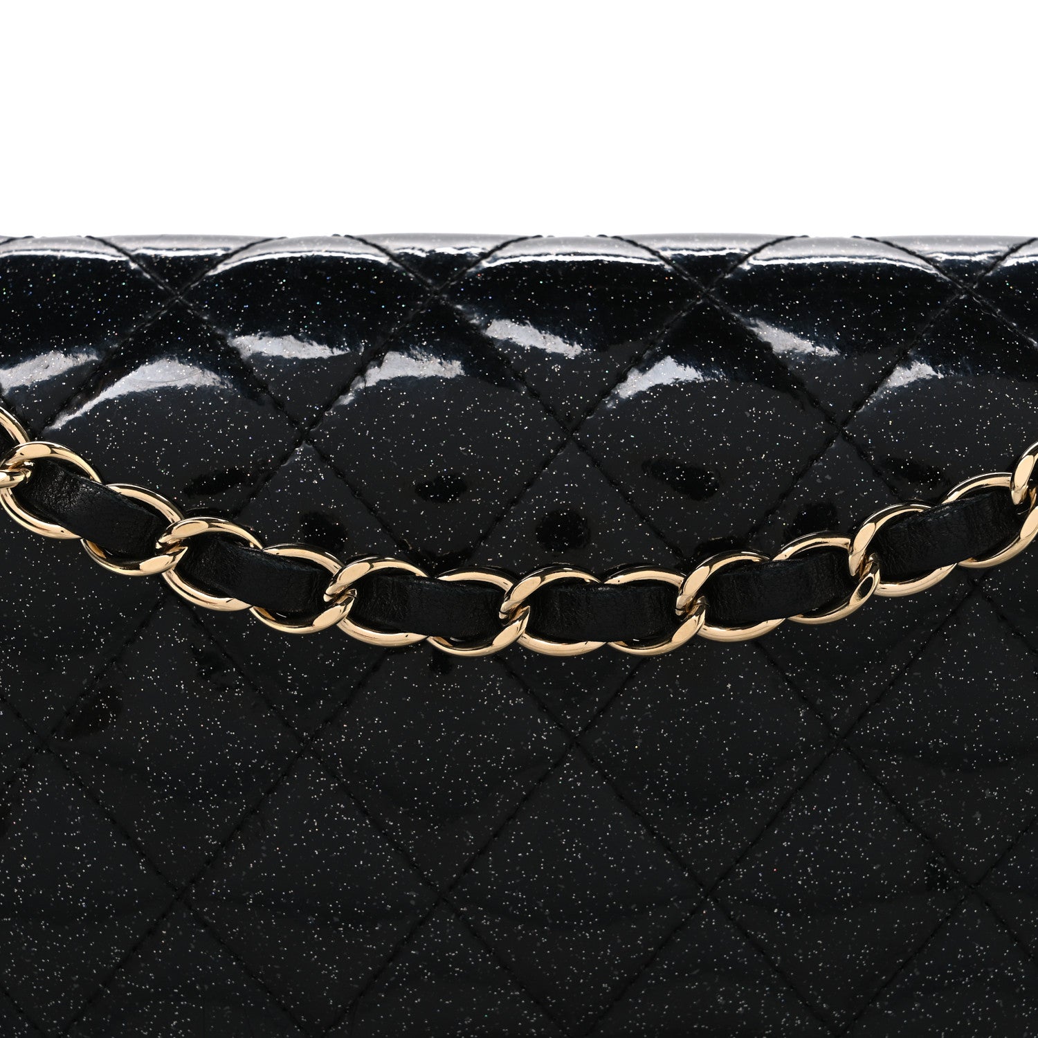 Chanel Patent Quilted Sparkle Glitter Medium Double Flap Black