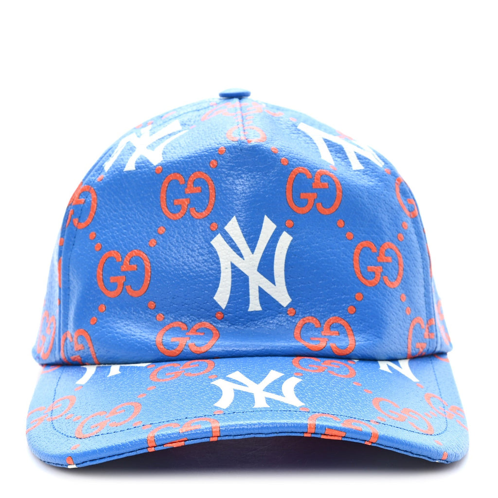 Gucci X MLB Calfskin Stampato 3D GG Monogram NY Yankees Baseball Hat M Blue