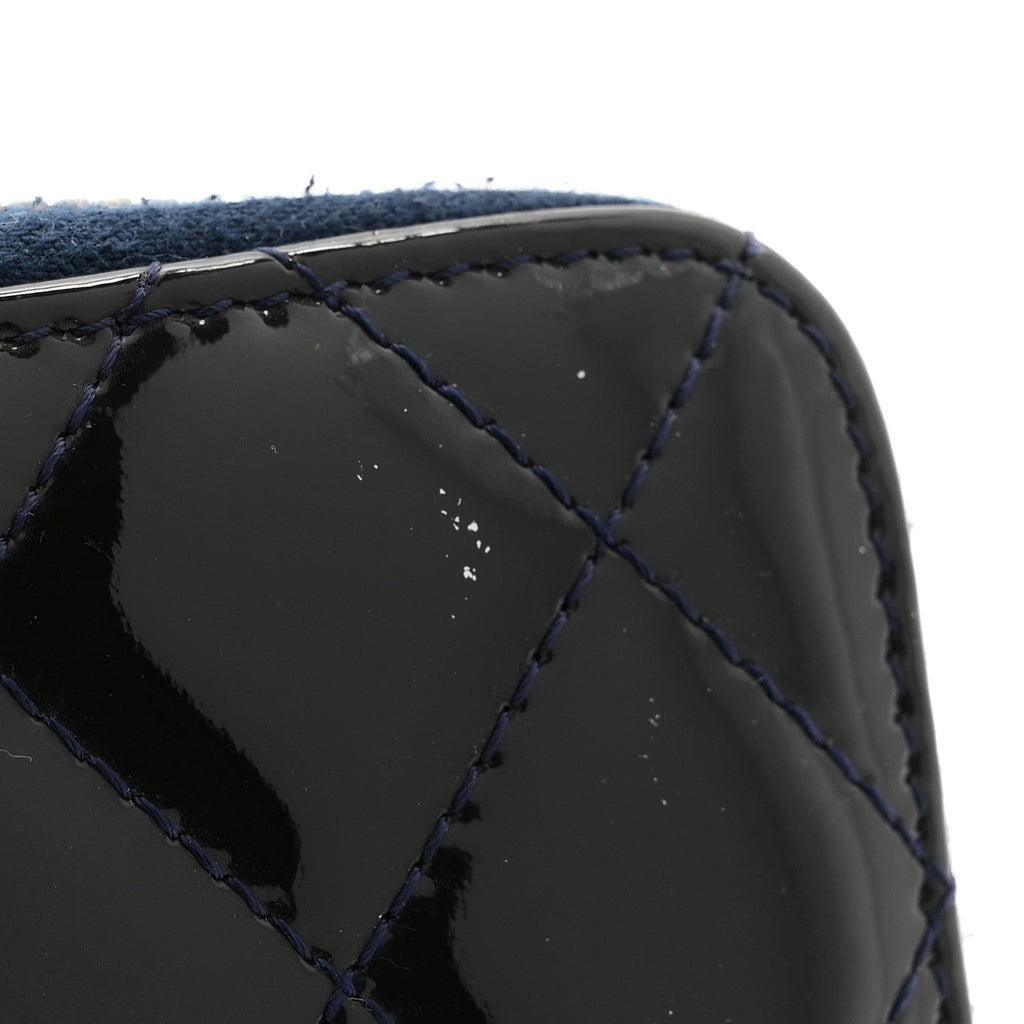 Patent Quilted Zip Around Wallet Dark Blue