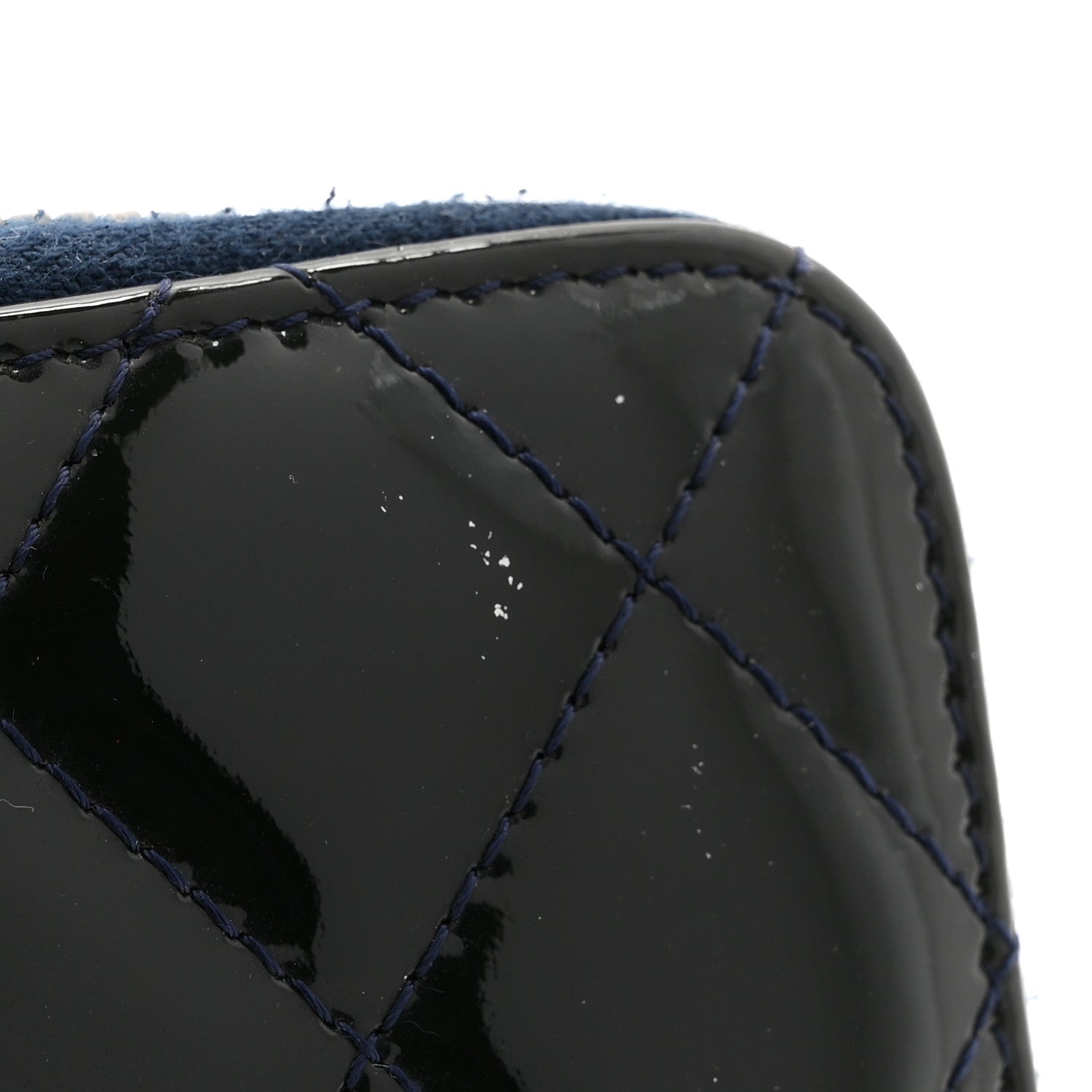 Patent Quilted Zip Around Wallet Dark Blue