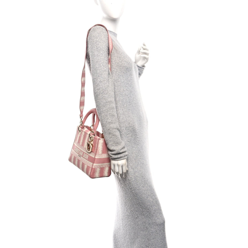 Christian Dior Canvas Medium D-Stripes Lady D-Lite Pink
