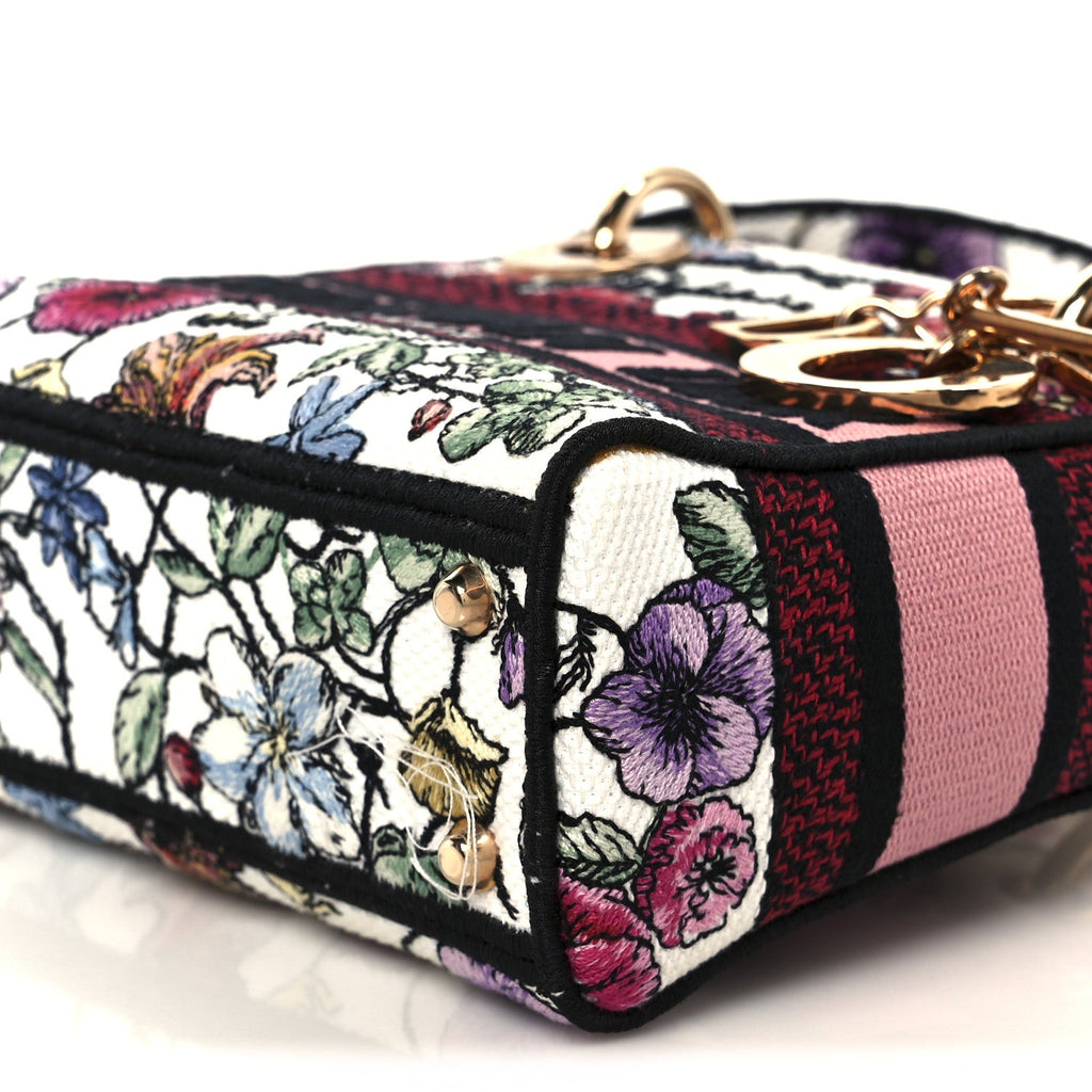Christian Dior Canvas Florilegio Embroidered Mini Lady D-Lite White Multicolor