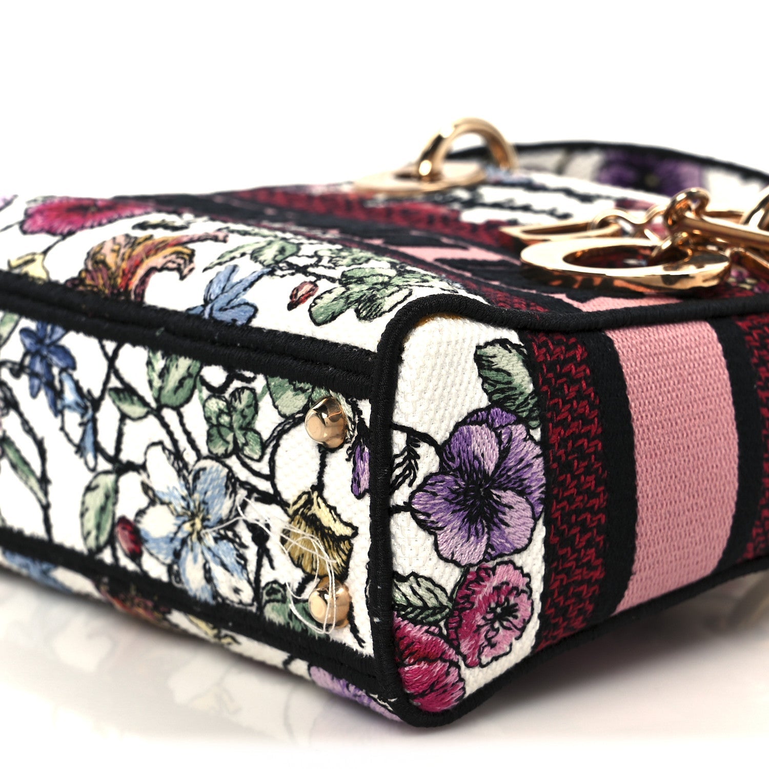 Christian Dior Canvas Florilegio Embroidered Mini Lady D-Lite White Multicolor
