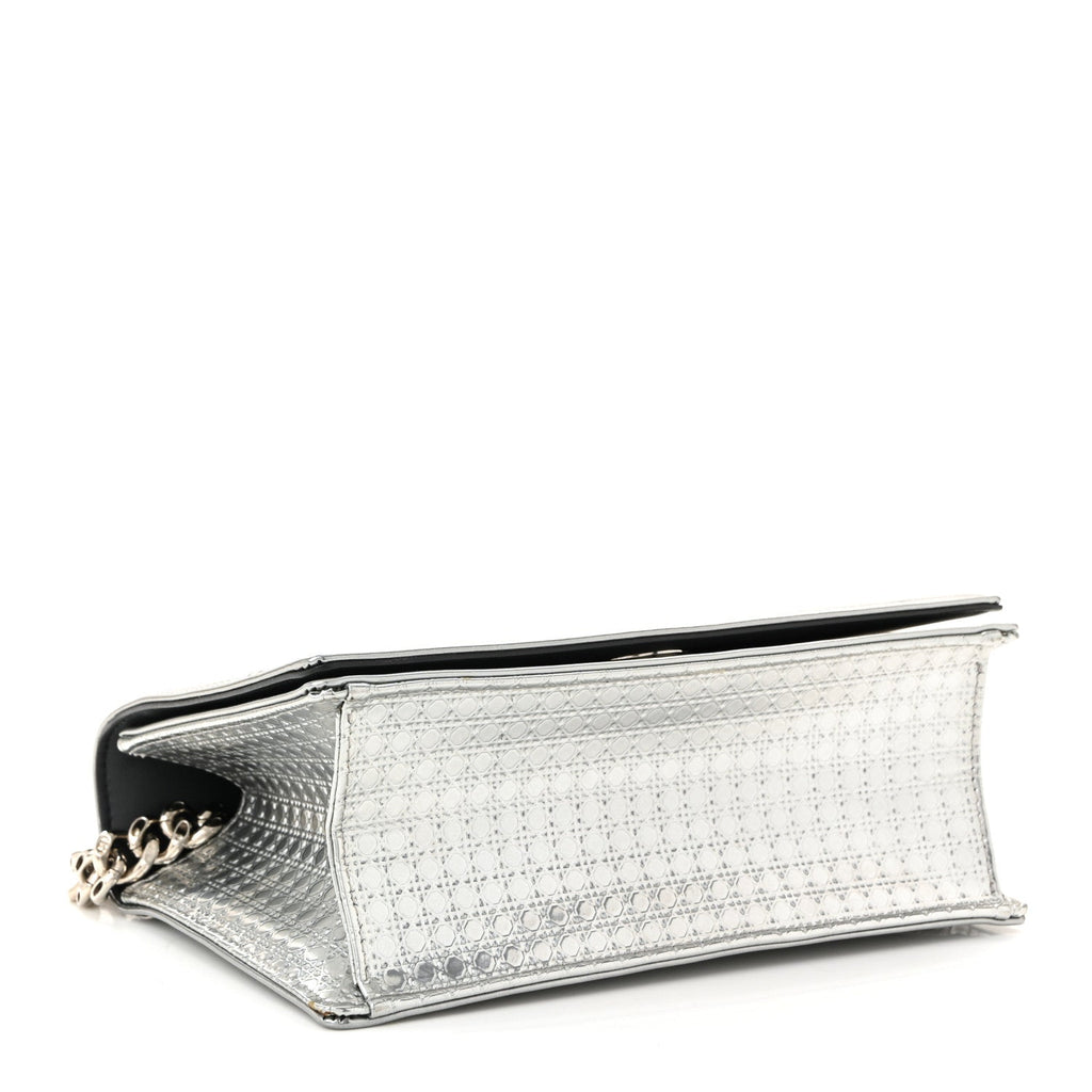 Christian Dior Metallic Patent Micro-Cannage Small Diorama Flap Bag Silver