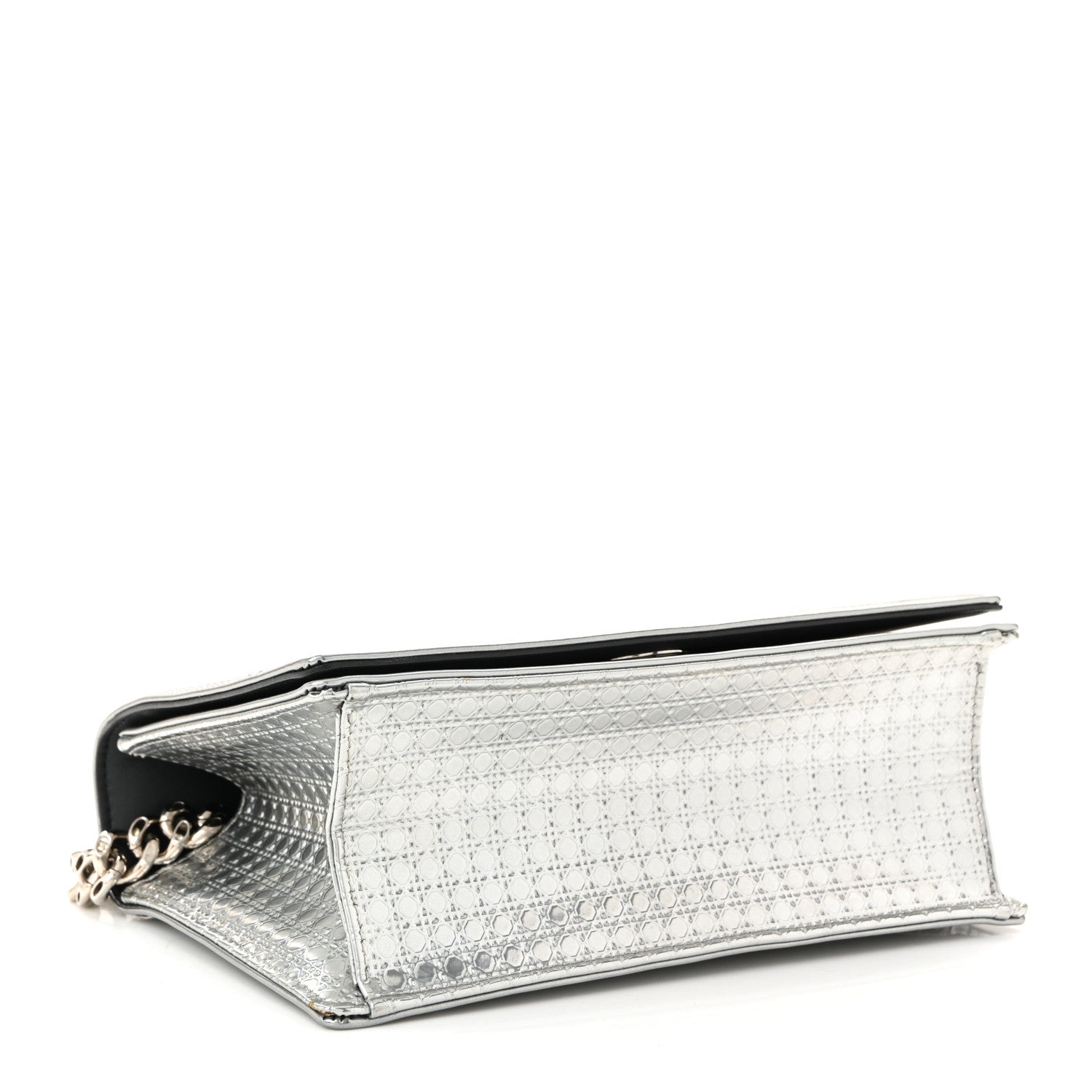 Christian Dior Metallic Patent Micro-Cannage Small Diorama Flap Bag Silver