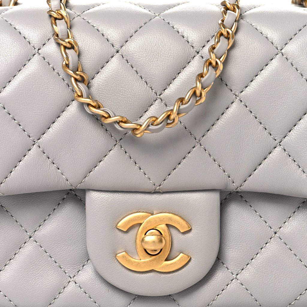 Chanel Lambskin Quilted Mini Pearl Crush Flap Light Grey