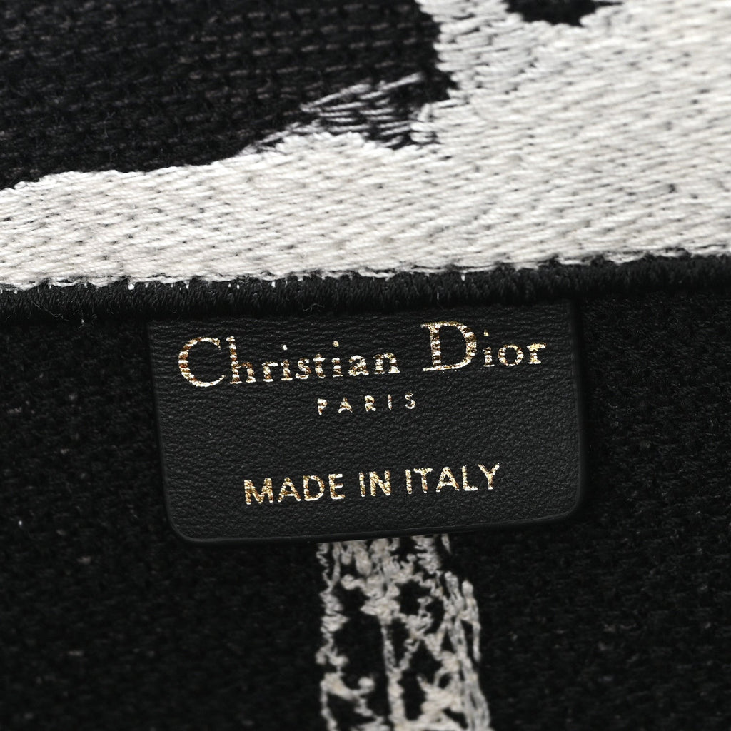 Christian Dior Canvas Embroidered Medium Paris Book Tote Black White