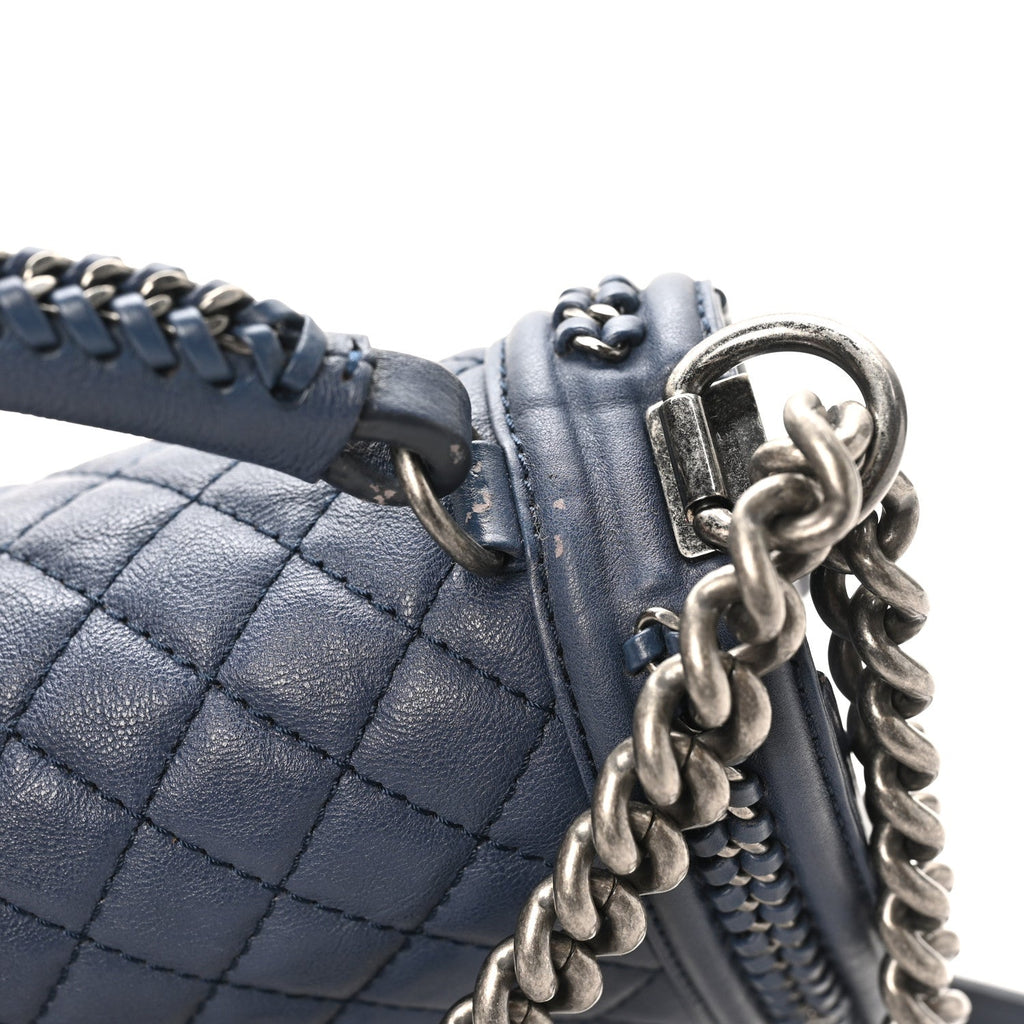 Chanel Calfskin Quilted Medium Top Handle Boy Flap Blue