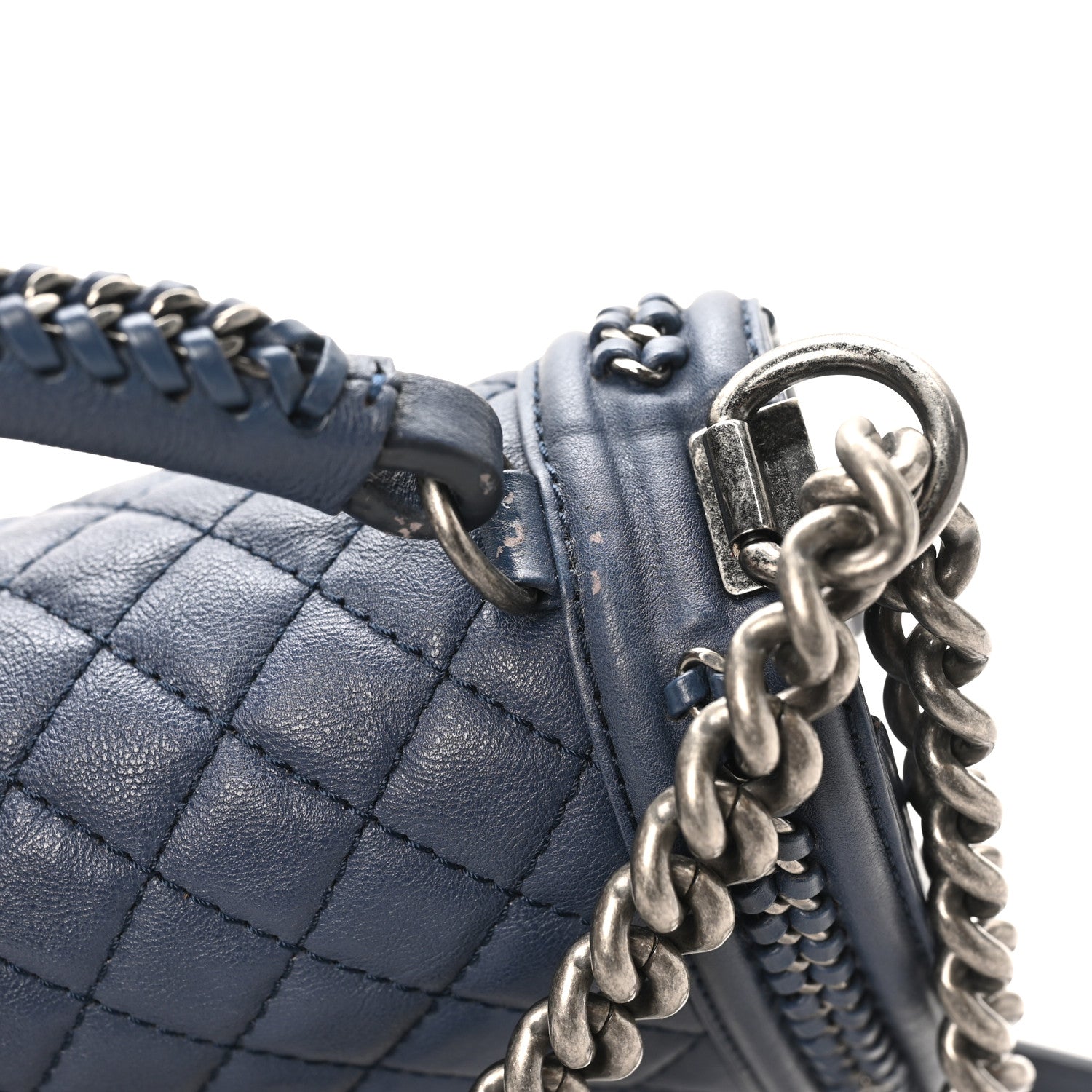 Chanel Calfskin Quilted Medium Top Handle Boy Flap Blue
