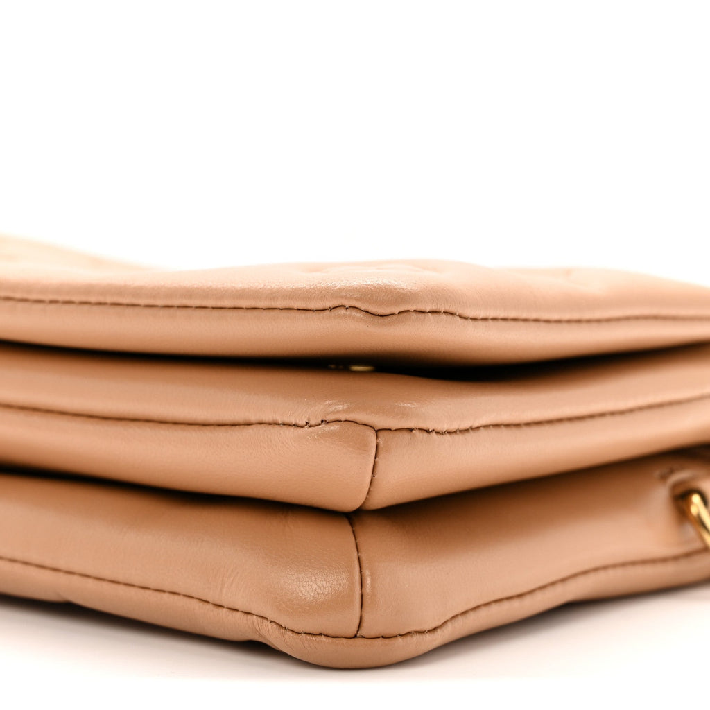 Louis Vuitton Lambskin Embossed Monogram Pochette Coussin Camel