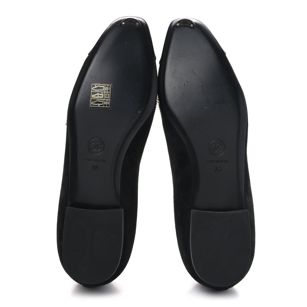 Chanel Suede Calfskin Grosgrain Crystal Star Mocassin Loafers 38 Black
