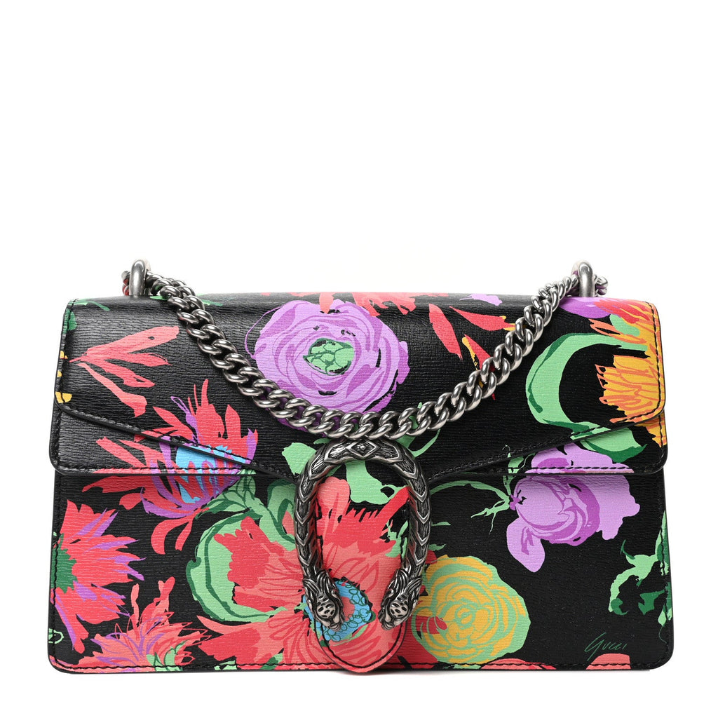 Gucci X KEN SCOTT New Shangai Calfskin Jenny Floral Print Small Dionysus Shoulder Bag Black Pink