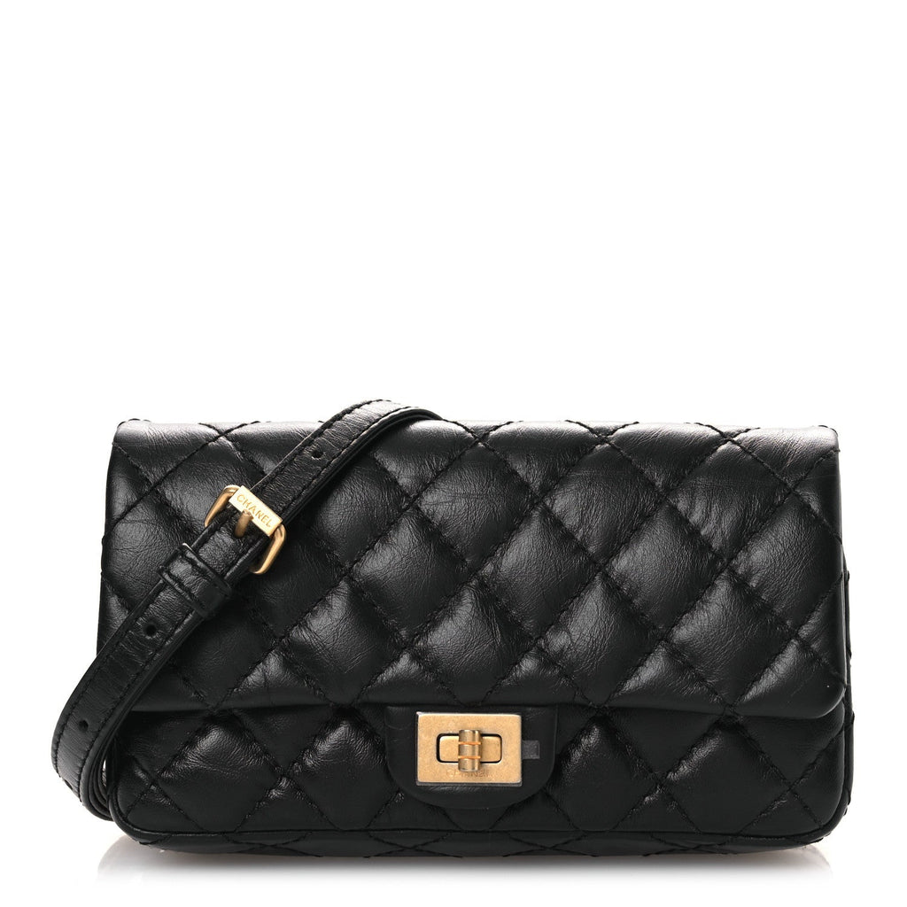 Chanel Aged Calfskin Quilted 2.55 Reissue Flap Belt Bag Clutch Black