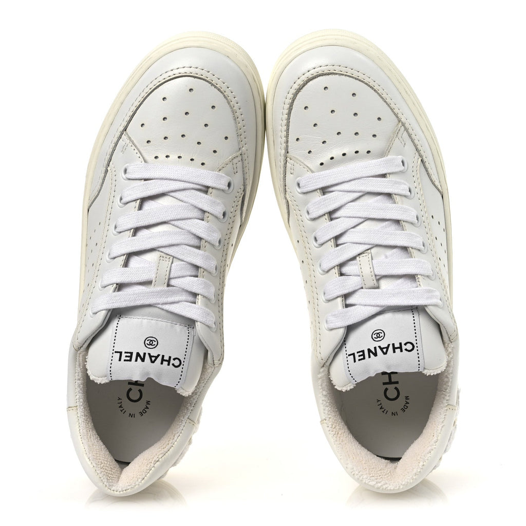 Calfskin Womens Logo Sneakers 38 White