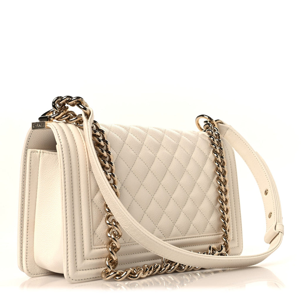 Chanel Caviar Quilted Medium Boy Flap White