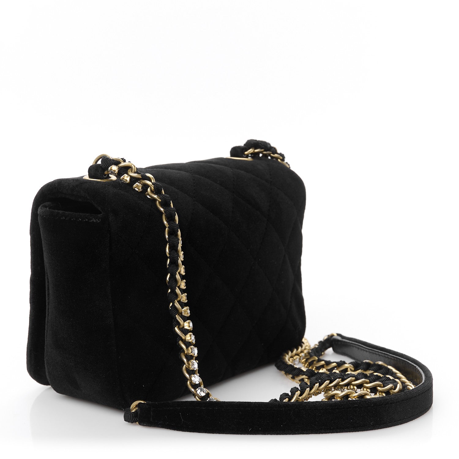 Chanel Velvet Quilted Crystal CC Mini Flap Black