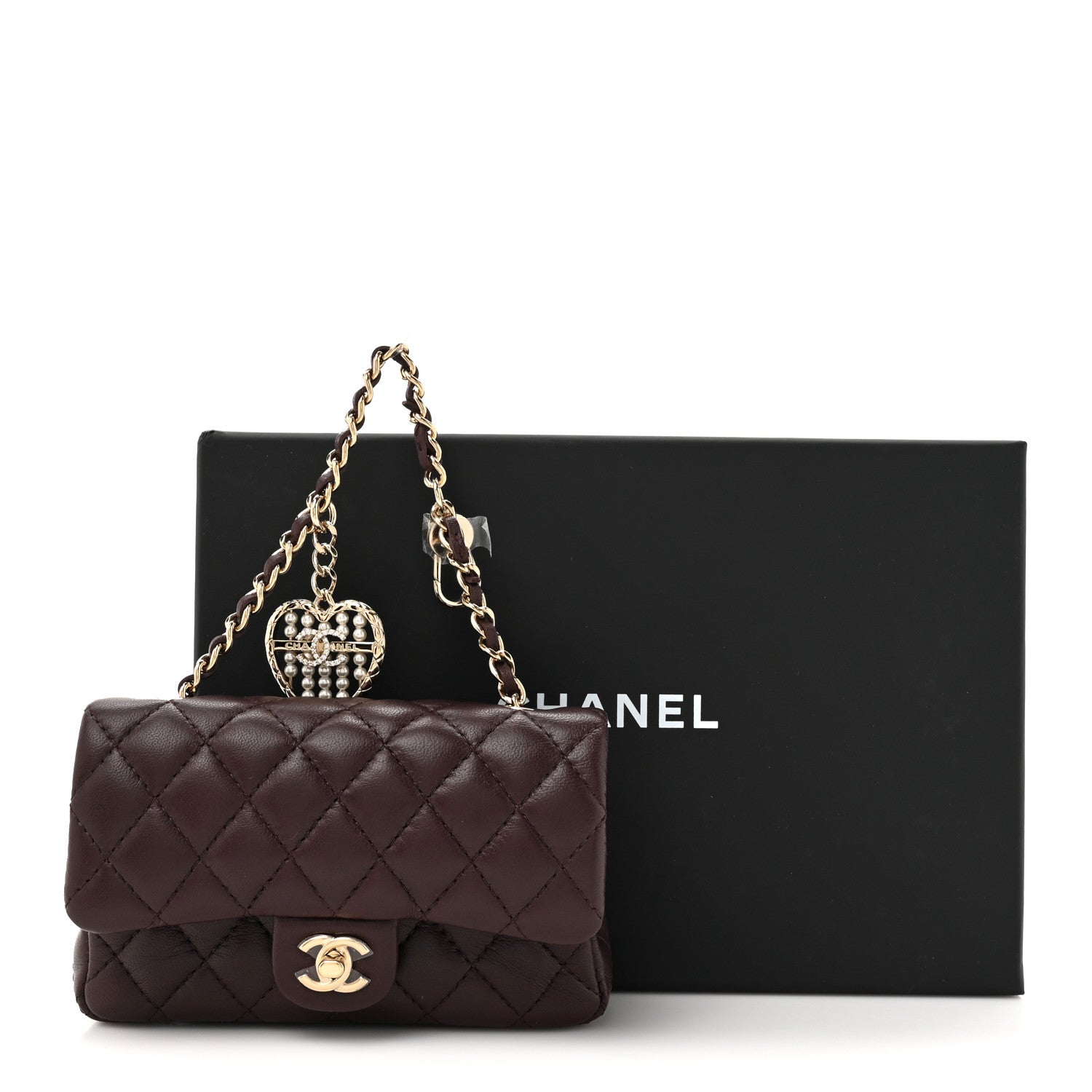 Chanel Lambskin Quilted Mini Flap Bag Charm With Hook Dark Brown