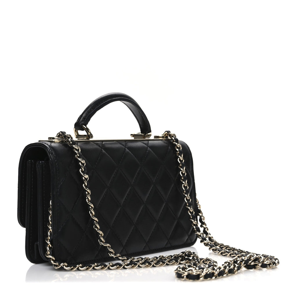 Chanel Lambskin Quilted Trendy CC Dual Handle Clutch With Chain Black