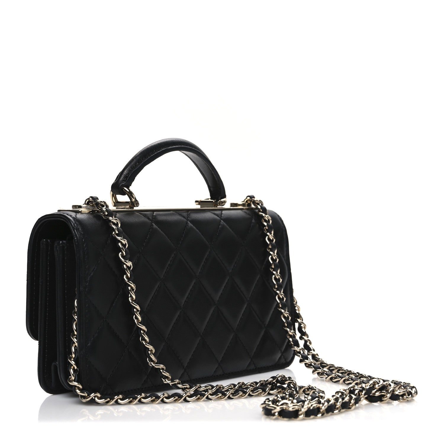 Chanel Lambskin Quilted Trendy CC Dual Handle Clutch With Chain Black