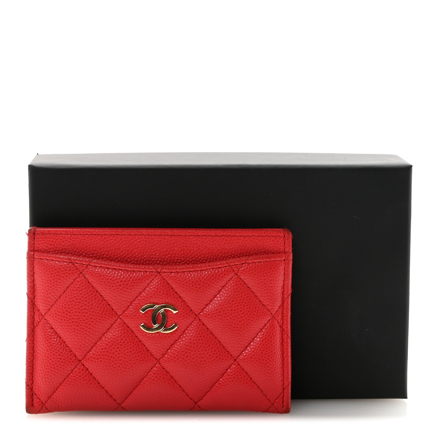 Caviar Quilted Card Holder Red