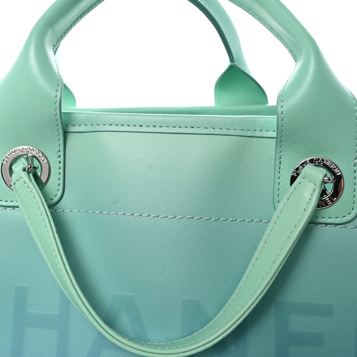 Chanel Shaded Calfskin Medium Deauville Tote Light Green Turquoise Purple