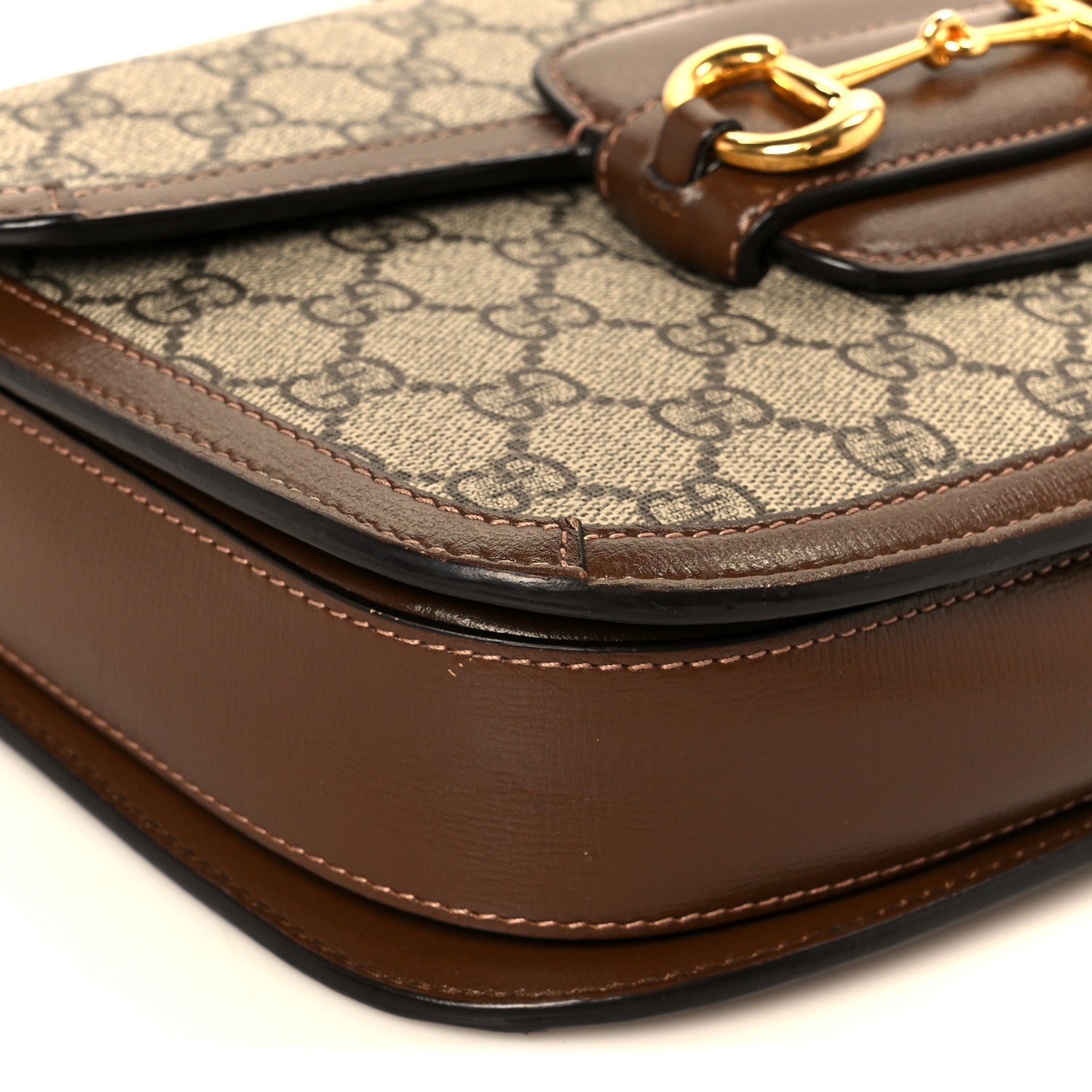 Gucci GG Supreme Monogram Horsebit 1955 Shoulder Bag Beige Brown Sugar