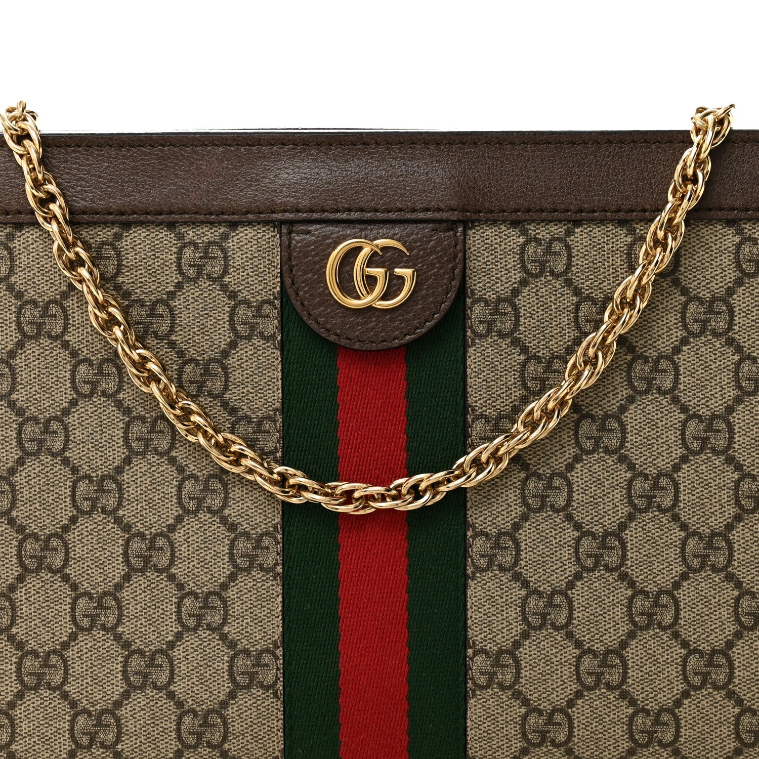 Gucci GG Supreme Monogram Web Medium Ophidia Chain Shoulder Bag Brown