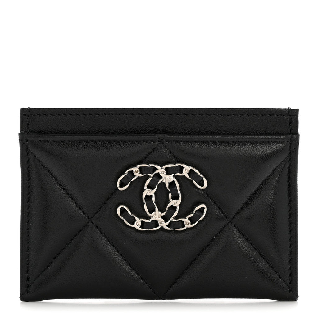 Lambskin Quilted Chanel 19 Card Holder Black