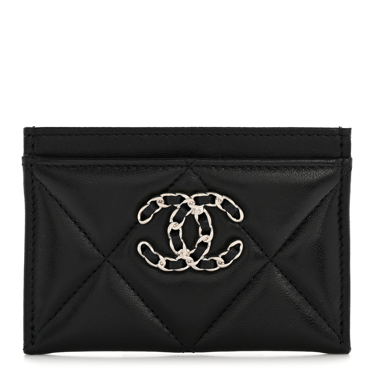 Lambskin Quilted Chanel 19 Card Holder Black
