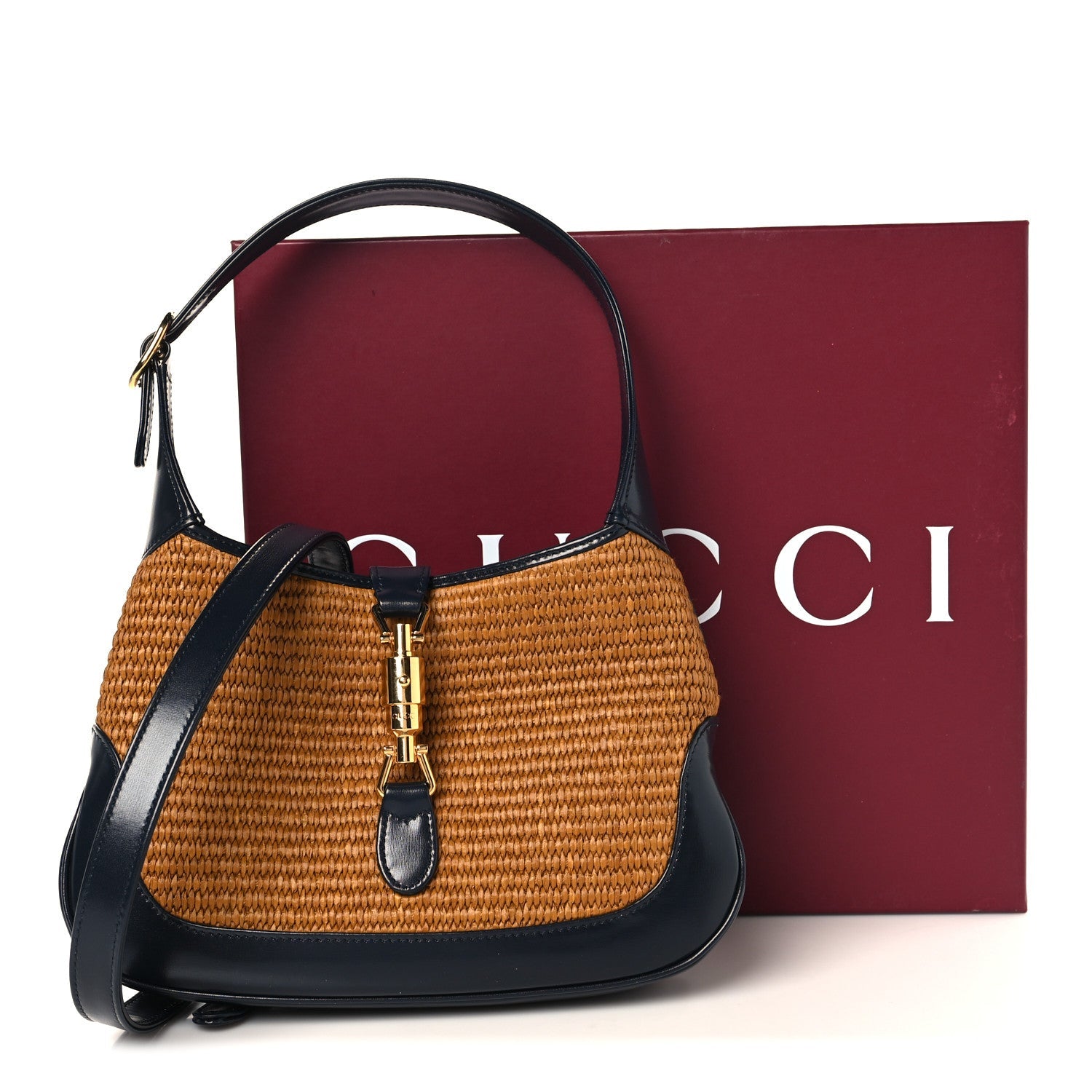 Gucci Straw Lux Boarded Dyana Lux Calfskin Small Jackie 1961 Hobo Dark Natural Blue