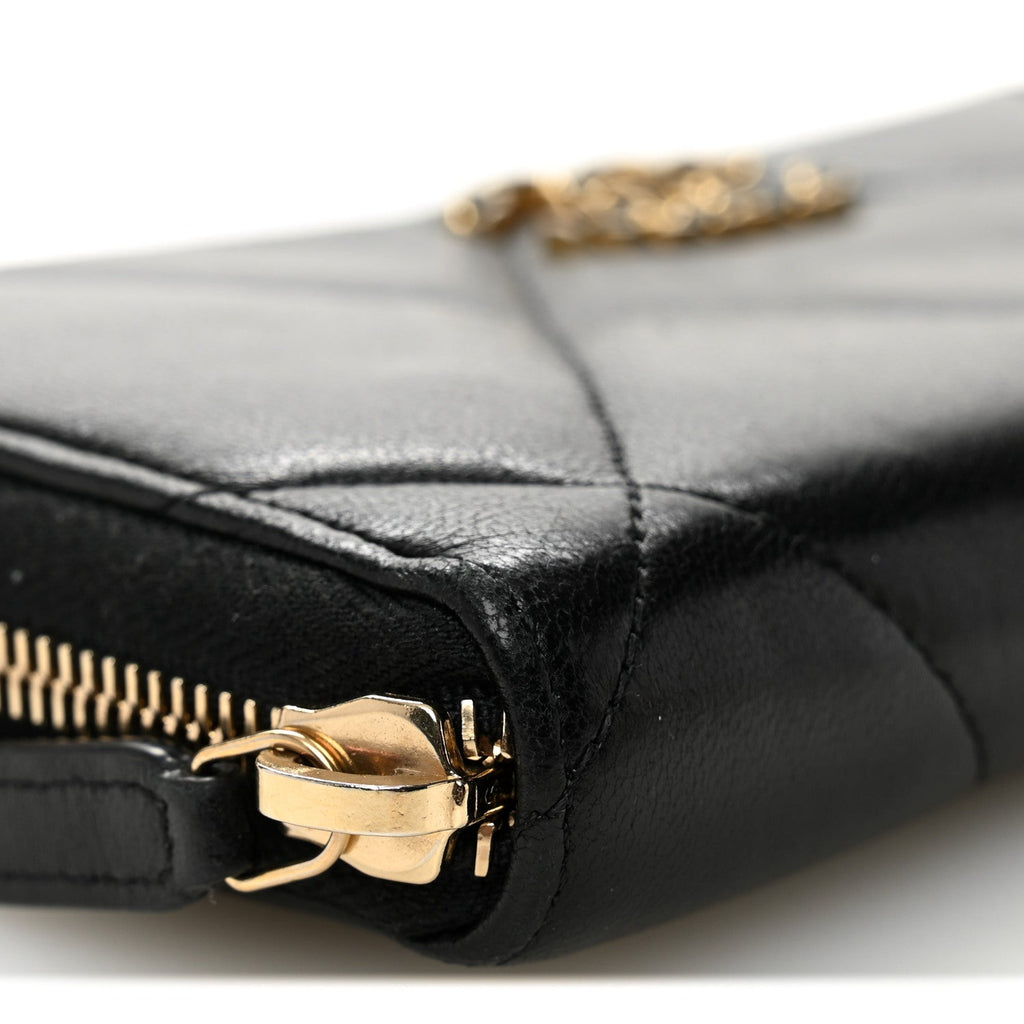 Lambskin Quilted 19 Long Zipped Around Wallet Black