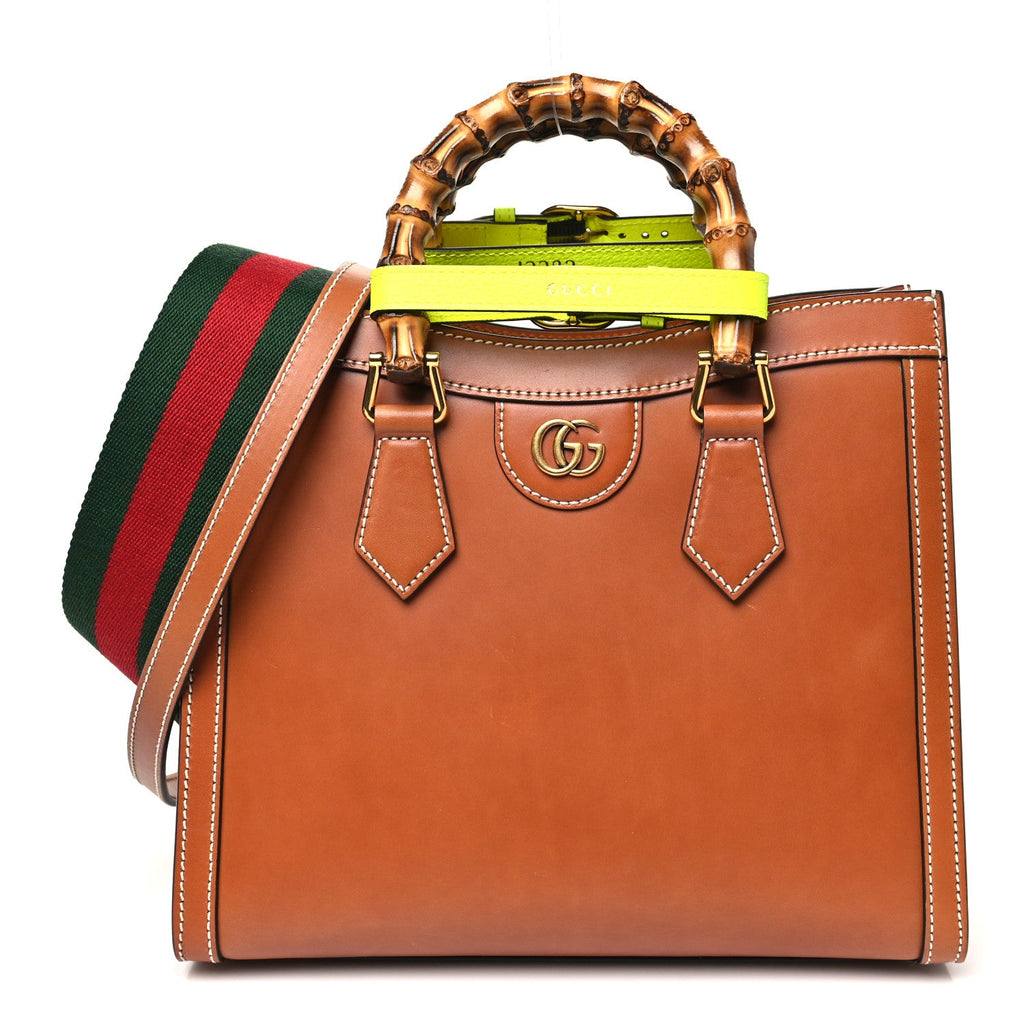 Gucci Calfskin Web Small Diana Tote Bag Cuir Yellow Fluo