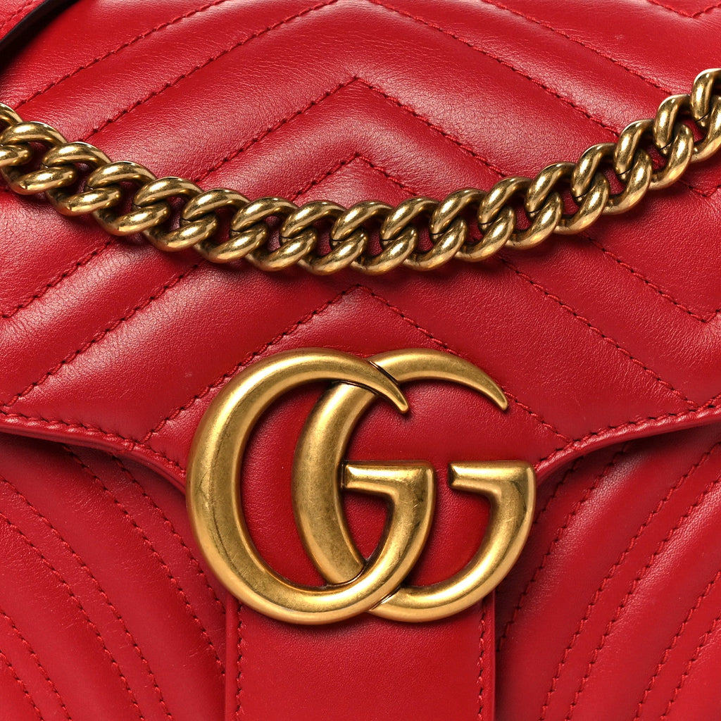 Gucci Calfskin Matelasse Small GG Marmont Shoulder Bag Hibiscus Red