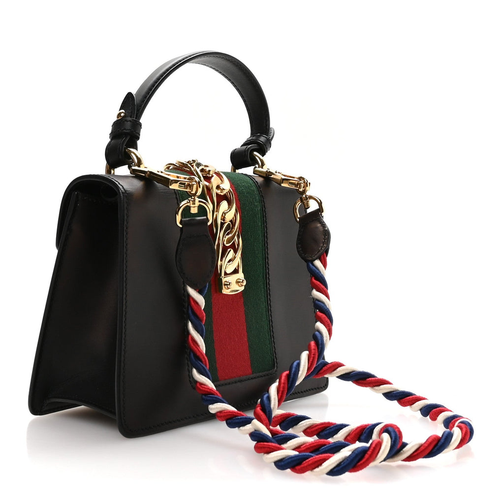 Gucci Calfskin Mini Sylvie Top Handle Bag Black