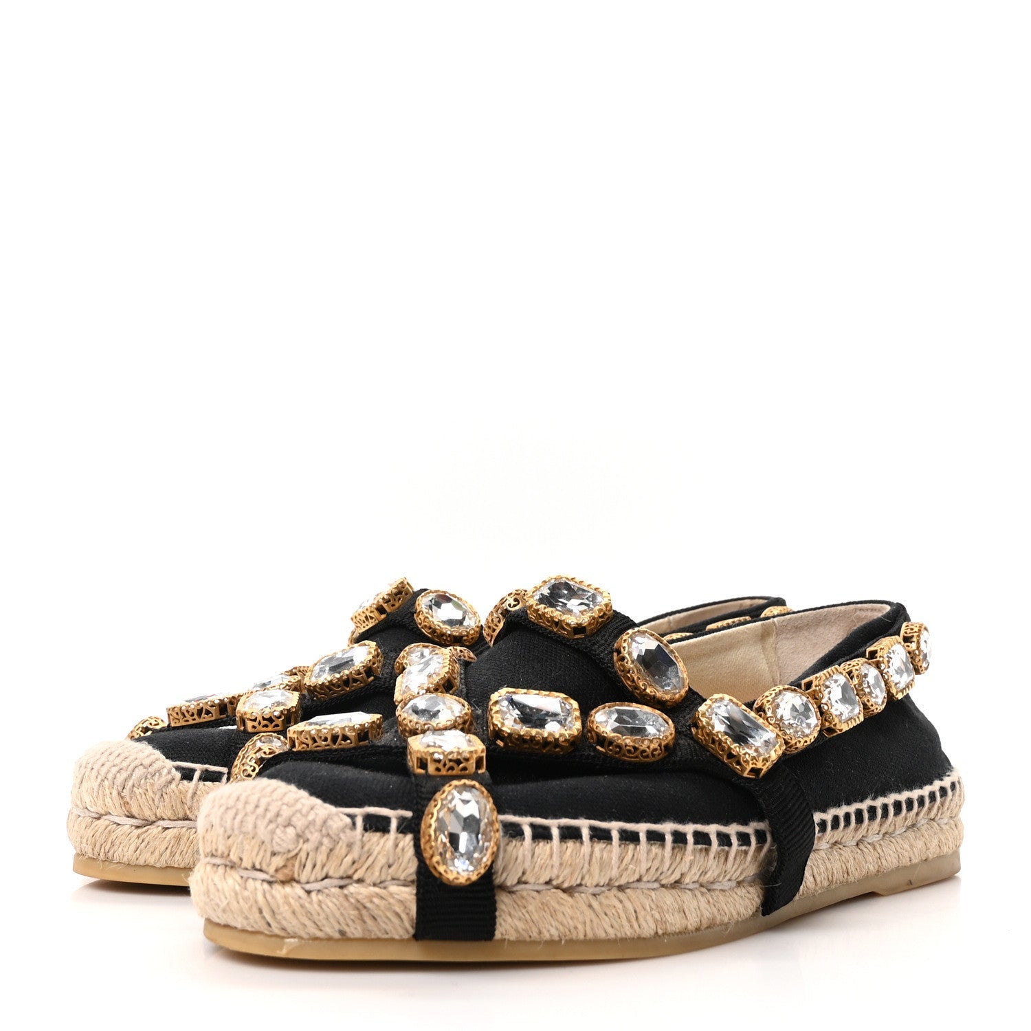 Gucci Canvas Crystal Embellished Espadrilles 36 Black