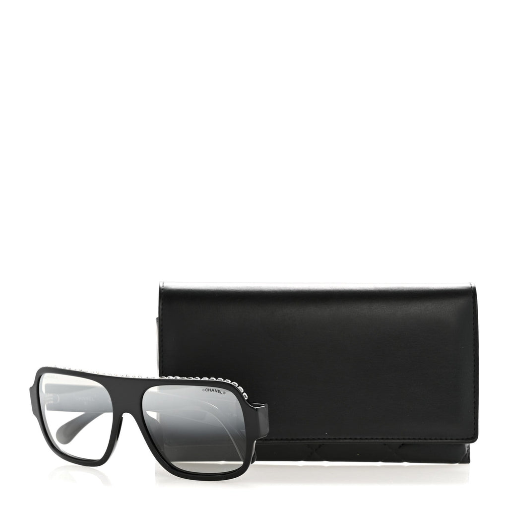 Acetate Crystal CC Shield Sunglasses 71431A Black Grey