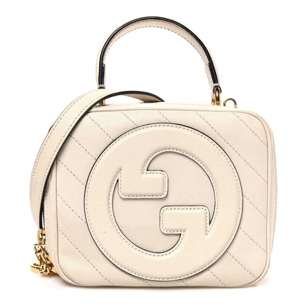 Gucci Sakai Be Green Calfskin Diagonal Stitched Blondie Top Handle Bag Mystic White