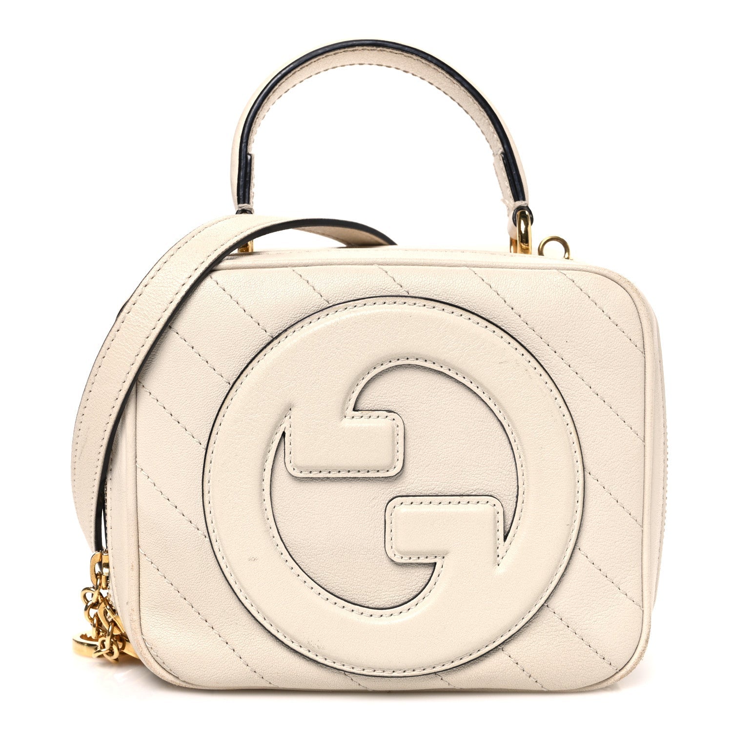 Gucci Sakai Be Green Calfskin Diagonal Stitched Blondie Top Handle Bag Mystic White