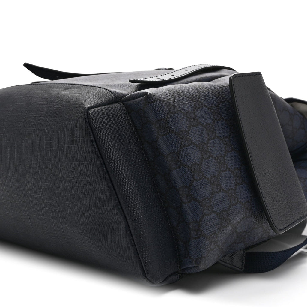 Gucci GG Supreme Monogram Textured Dollar Calfskin Medium Ophidia Double Buckle Backpack Blue Dark Blue Black