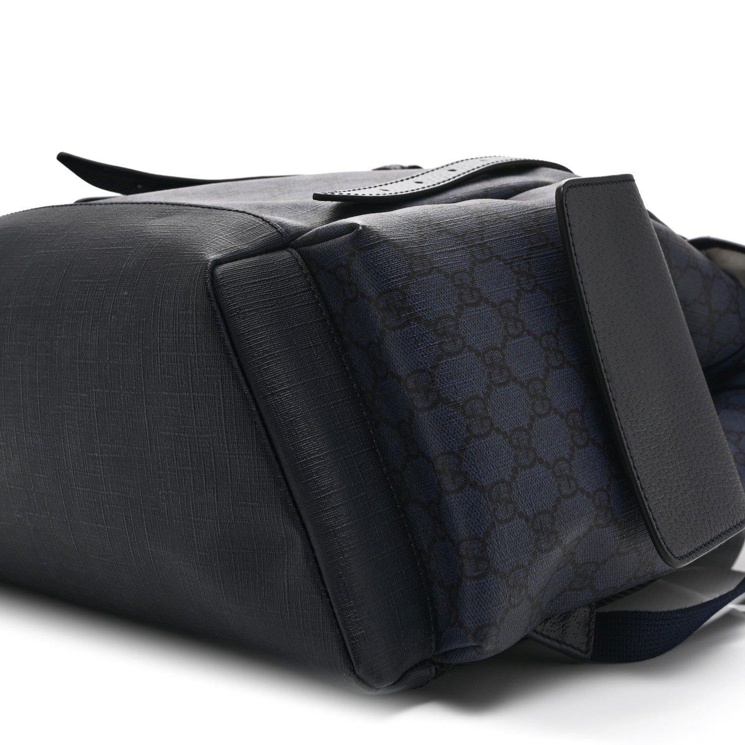 Gucci GG Supreme Monogram Textured Dollar Calfskin Medium Ophidia Double Buckle Backpack Blue Dark Blue Black