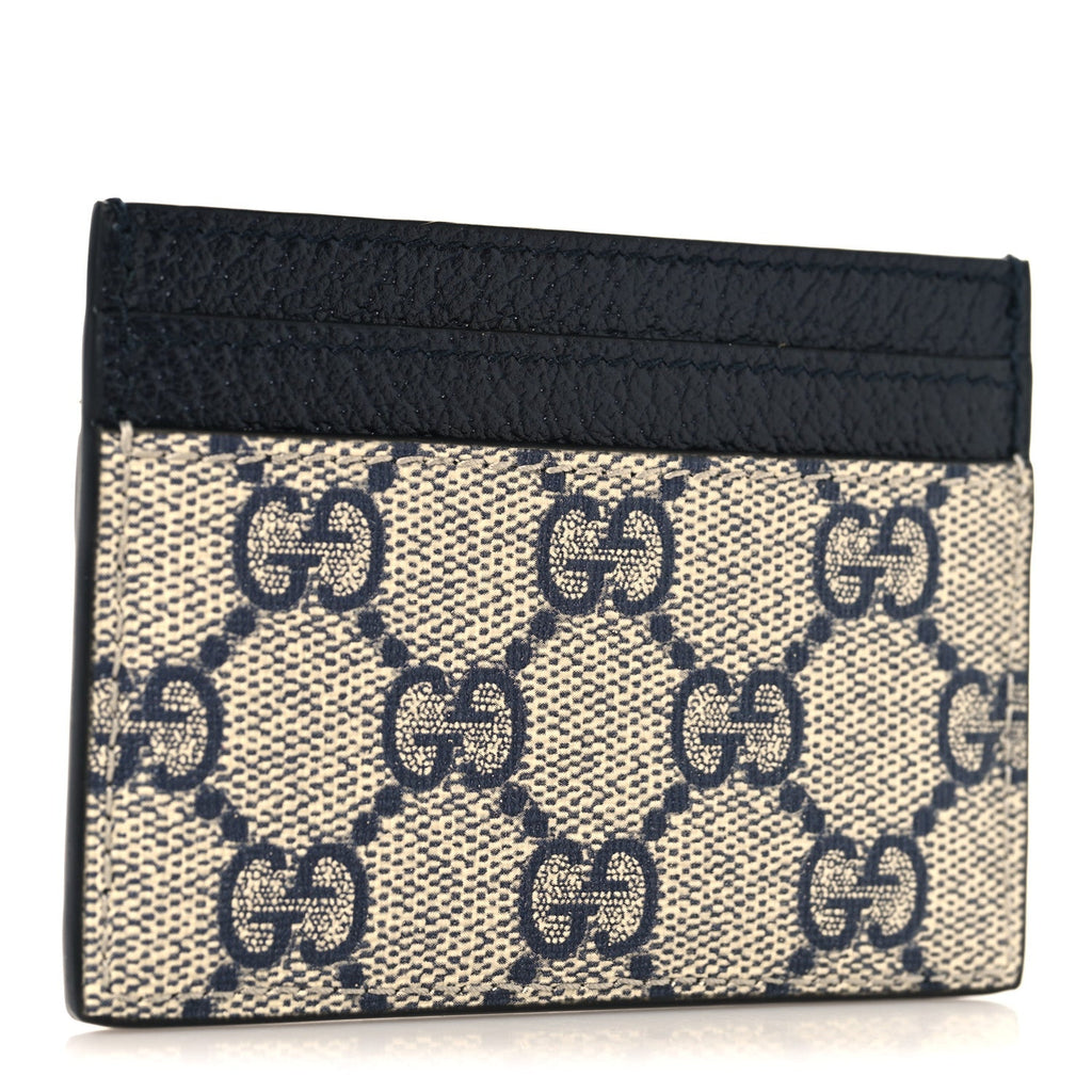 Gucci GG Supreme Monogram Textured Dollar Calfskin Web Ophidia Card Holder Beige Blue