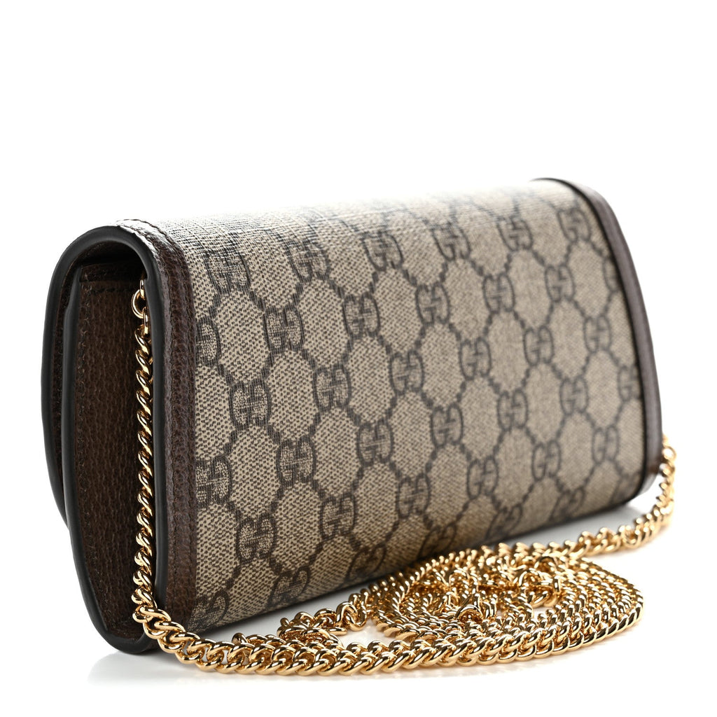 Gucci GG Supreme Monogram Textured Dollar Calfskin Blondie Continental Chain Wallet Beige Ebony New Acero