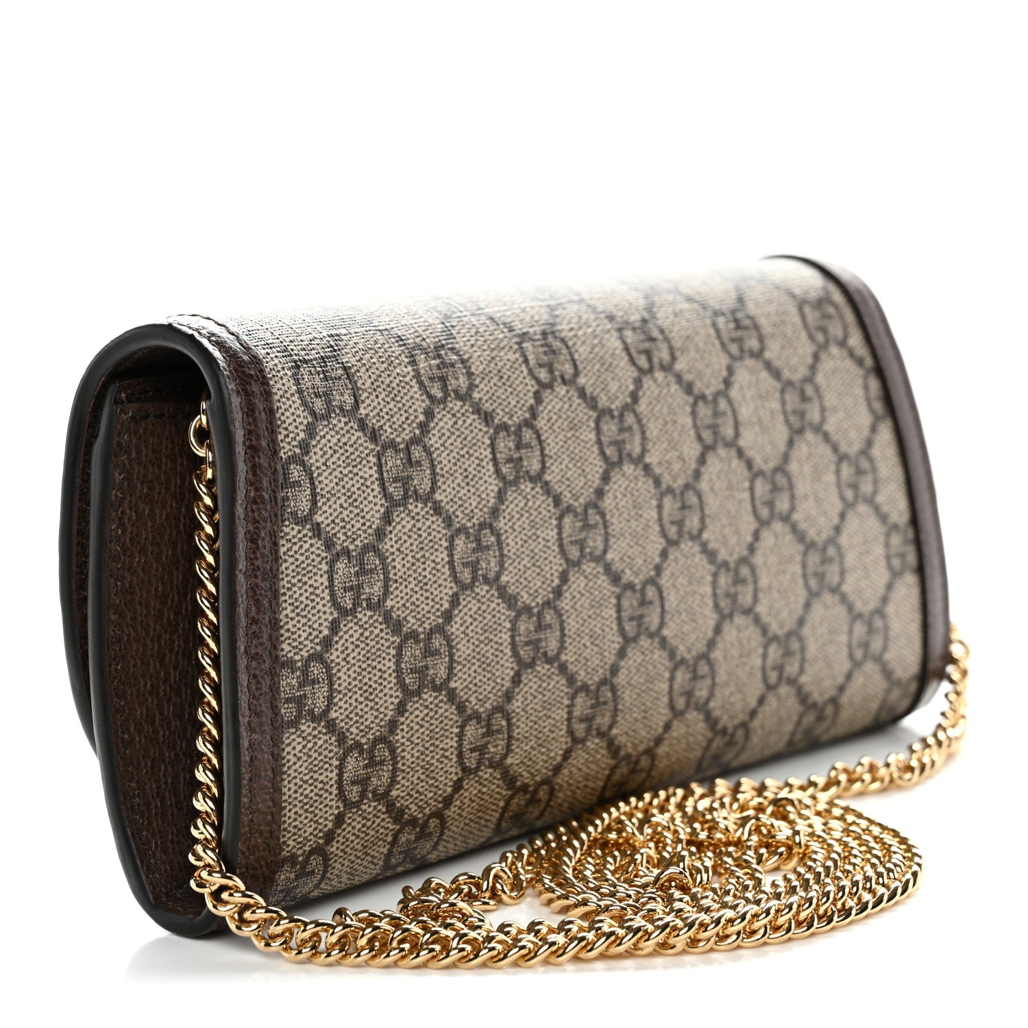 Gucci GG Supreme Monogram Textured Dollar Calfskin Blondie Continental Chain Wallet Beige Ebony New Acero