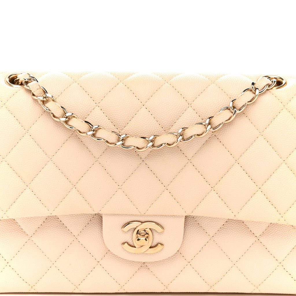 Chanel Caviar Quilted Medium Double Flap Light Beige