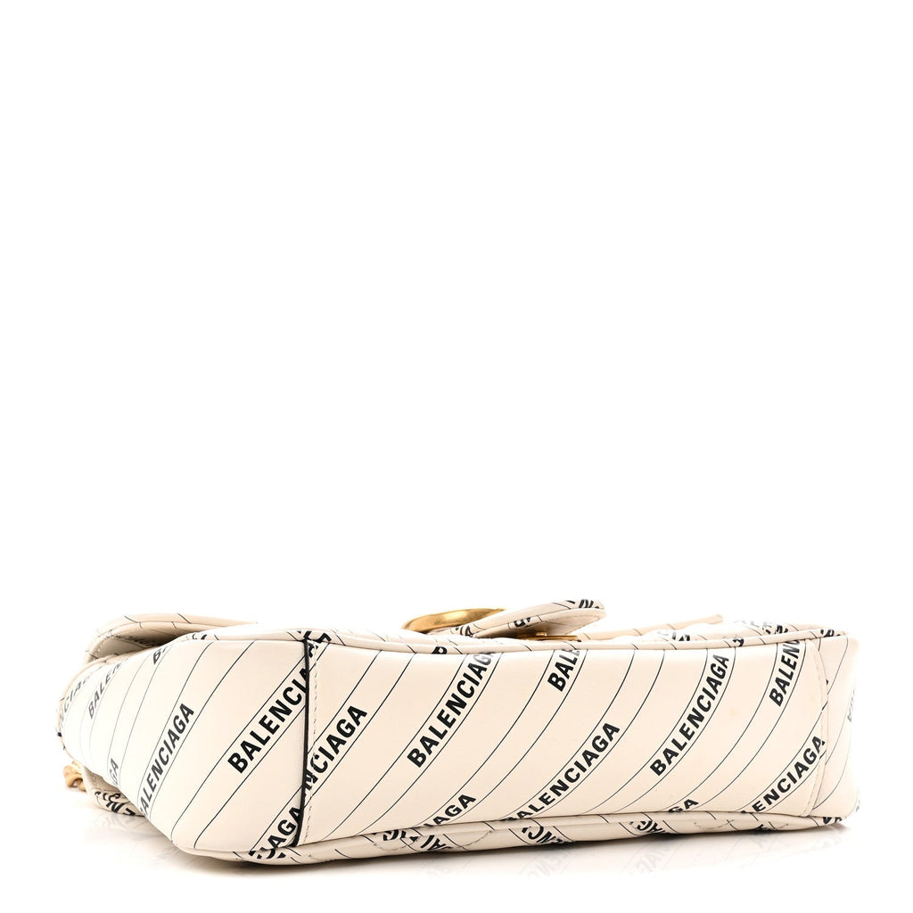 Gucci X BALENCIAGA Calfskin Matelasse Logo Print Small GG Marmont Shoulder Bag White
