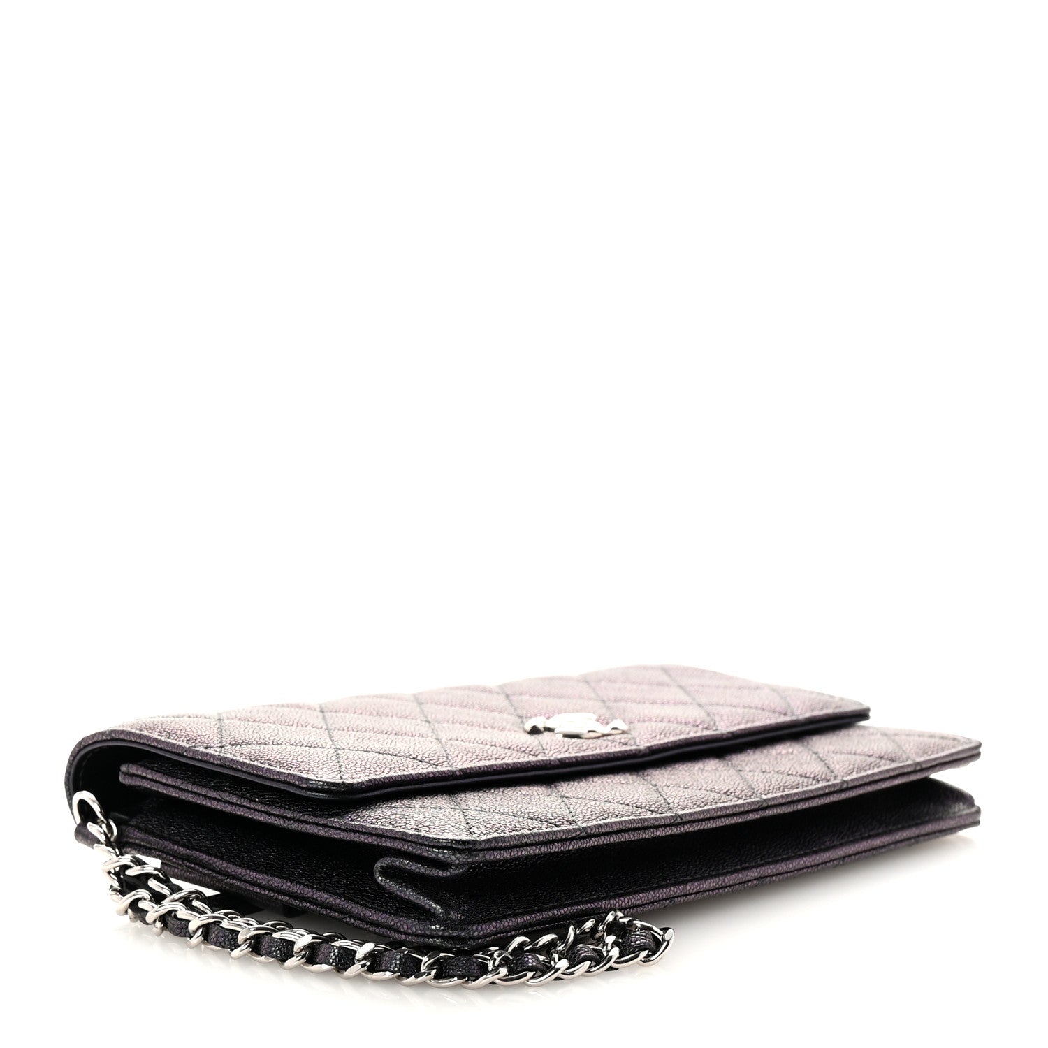 Iridescent Caviar Quilted Classic Pouch Clutch Black